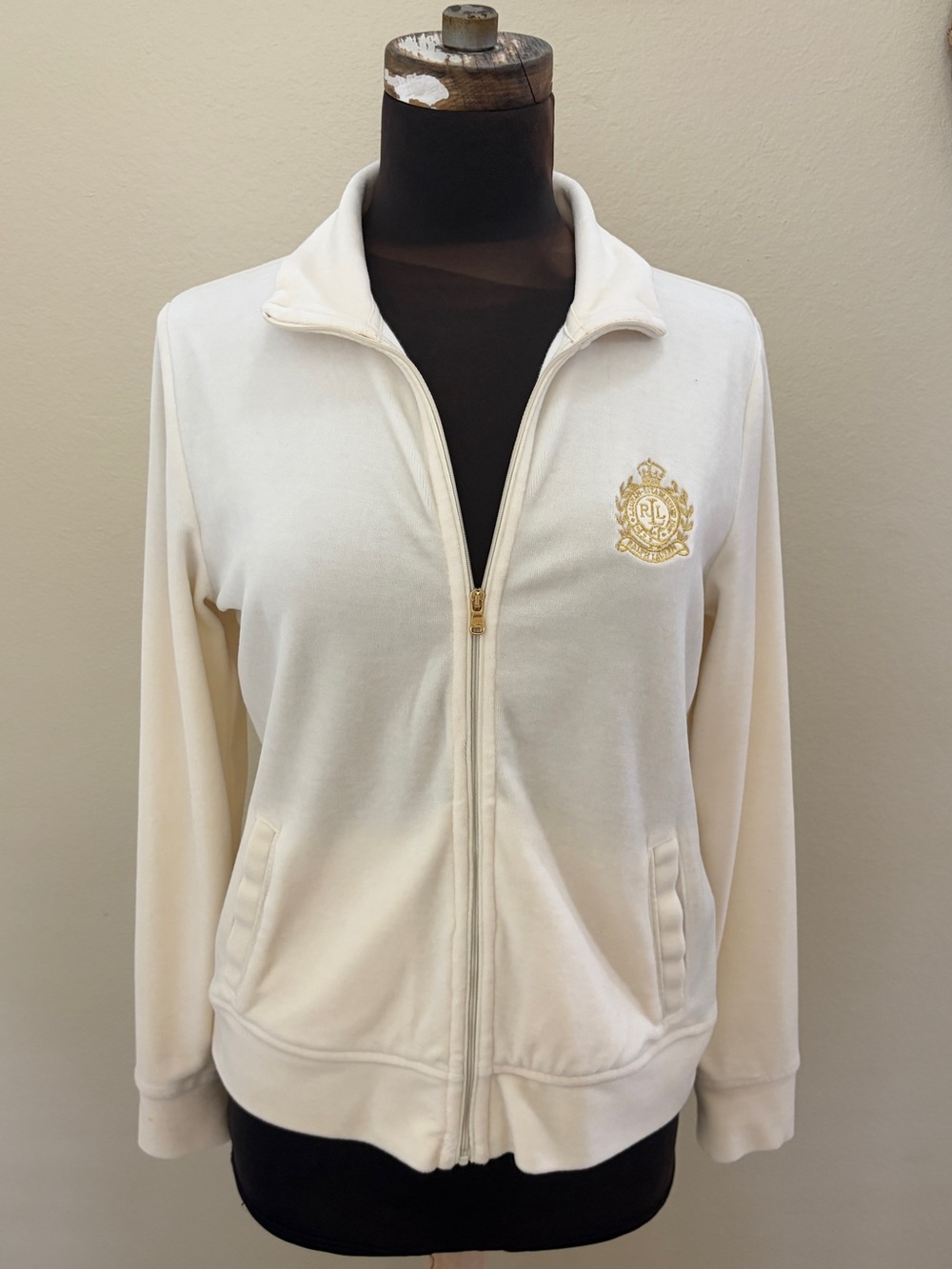 Lauren Ralph Lauren Full Zip Hoodie Sweater Crown Crest Velvet Petite Med